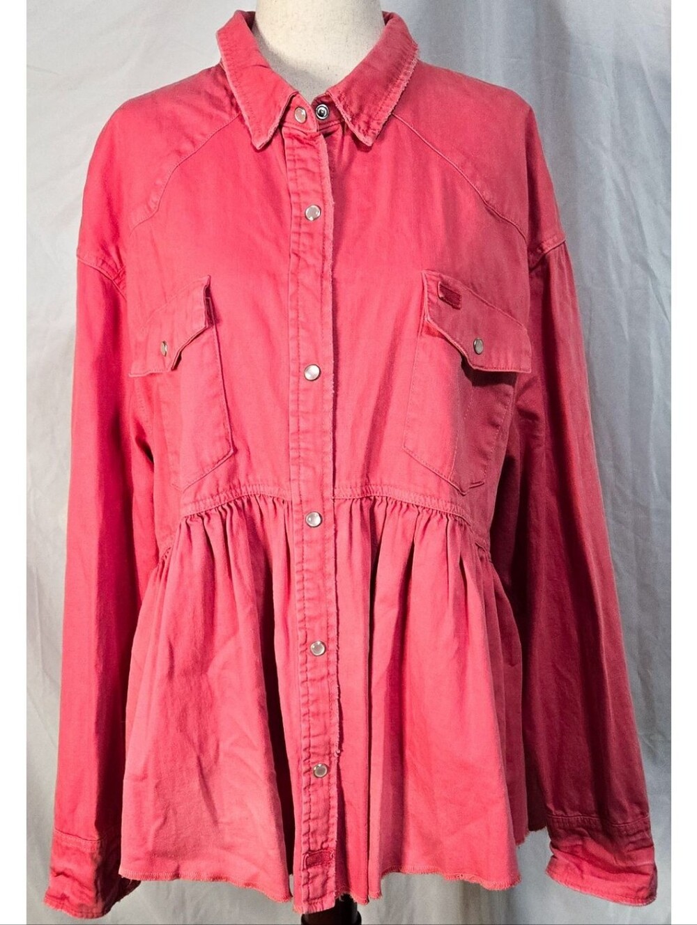 Free People Dylan Shacket Shirt Jacket Pink Peplum Boho Oversized Hippie